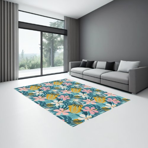 Tropical Hibiscus Floral Pattern Rug