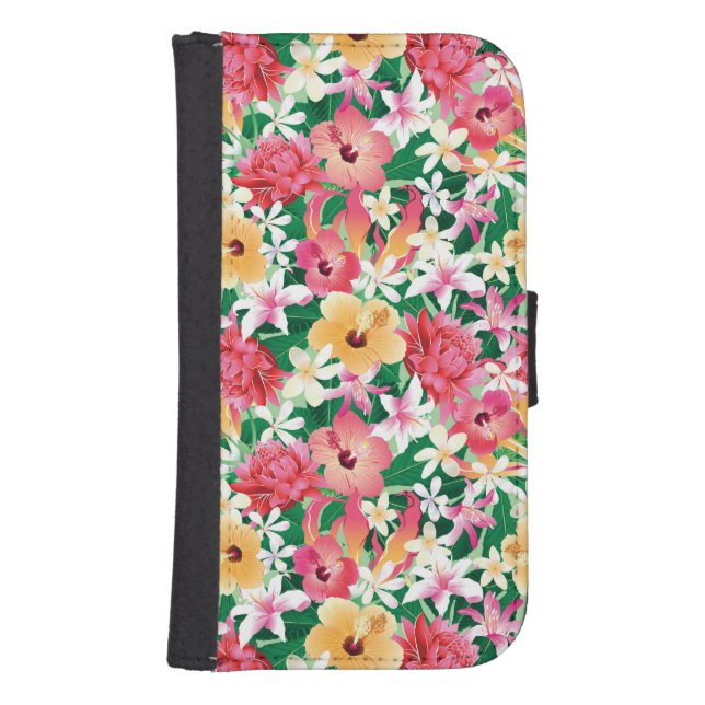 Tropical Hibiscus Floral Pattern Samsung Galaxy Wallet Case (Front)