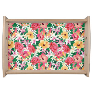 Tropical Hibiscus Floral Pattern Serving Tray