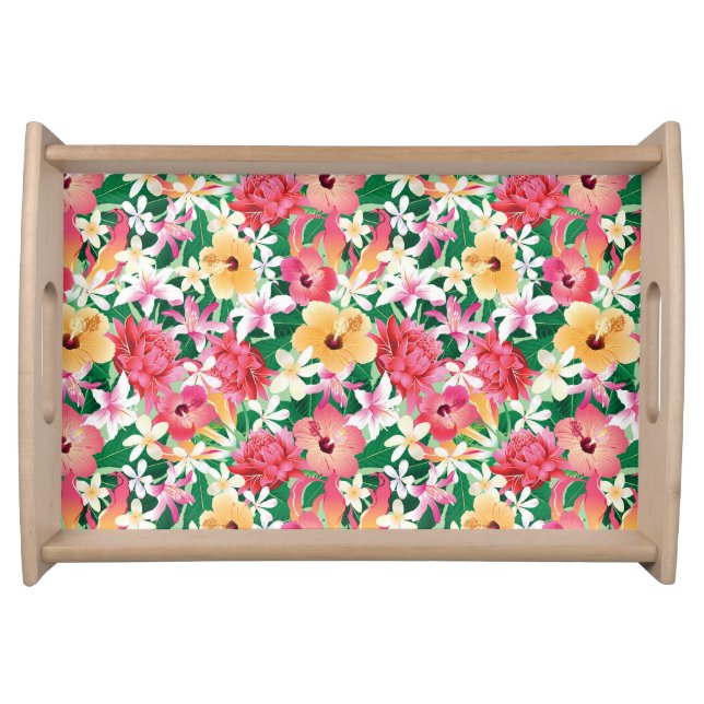 Tropical Hibiscus Floral Pattern Serving Tray (Front)