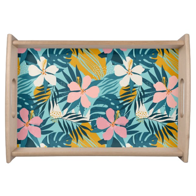 Tropical Hibiscus Floral Pattern Serving Tray (Front)