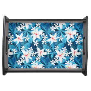 Tropical Hibiscus Floral Pattern Serving Tray