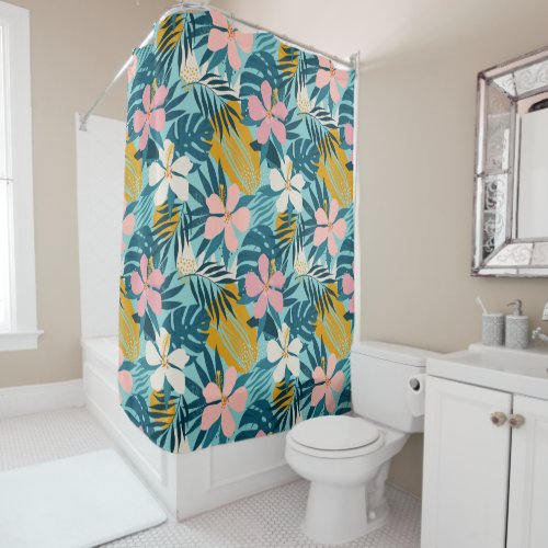 Tropical Hibiscus Floral Pattern Shower Curtain