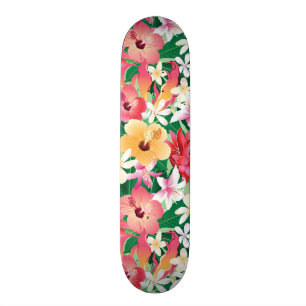 Tropical Hibiscus Floral Pattern Skateboard Deck