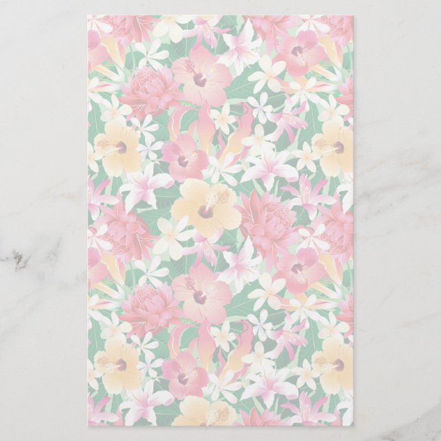 Tropical Hibiscus Floral Pattern Stationery (Front)
