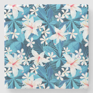 Tropical Hibiscus Floral Pattern Stone Coaster