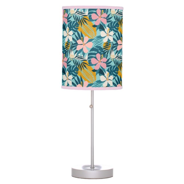 Tropical Hibiscus Floral Pattern Table Lamp (Front)