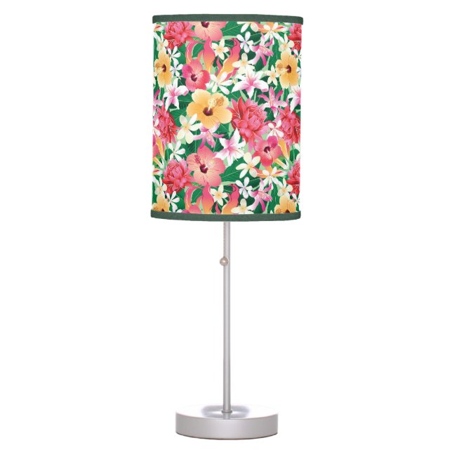 Tropical Hibiscus Floral Pattern Table Lamp (Front)