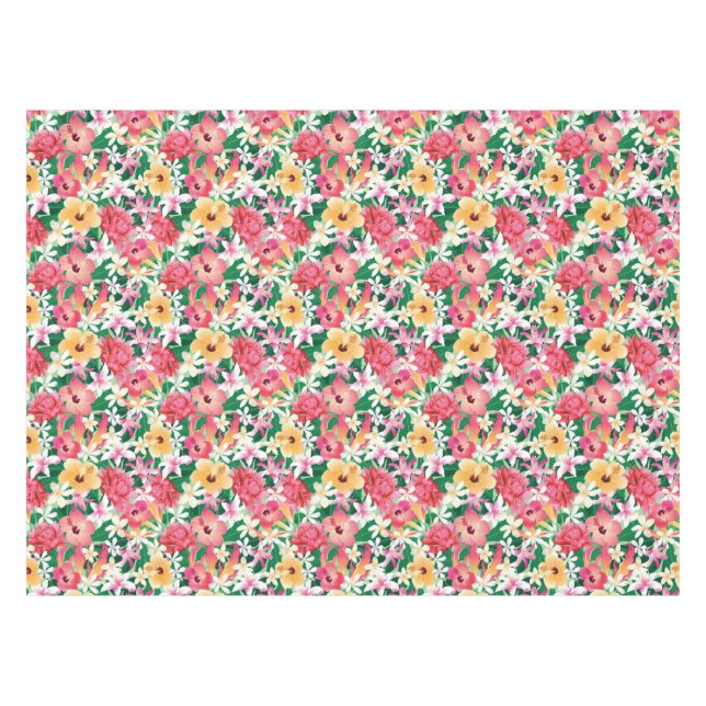 Tropical Hibiscus Floral Pattern Tablecloth (Front (Horizontal))