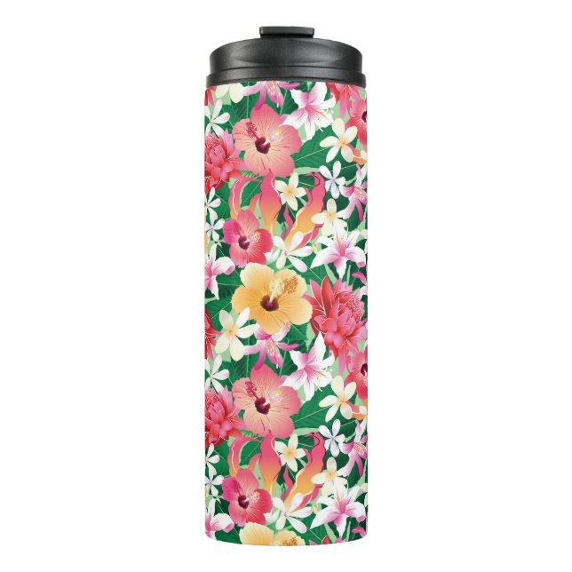 Tropical Hibiscus Floral Pattern Thermal Tumbler (Front)