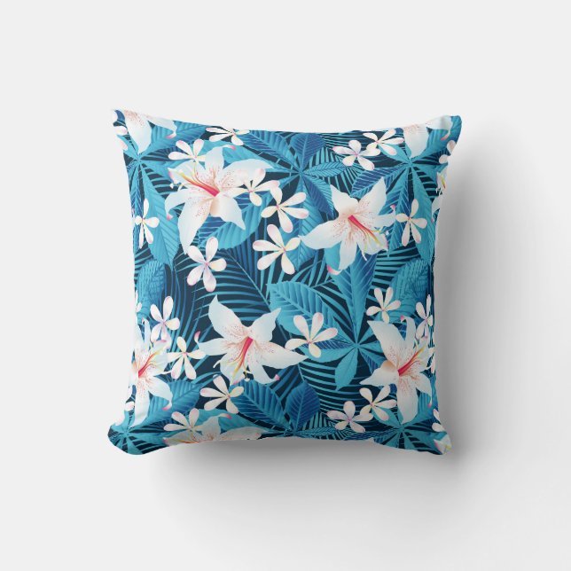 Tropical Hibiscus Floral Pattern Throw Pillow (Front)