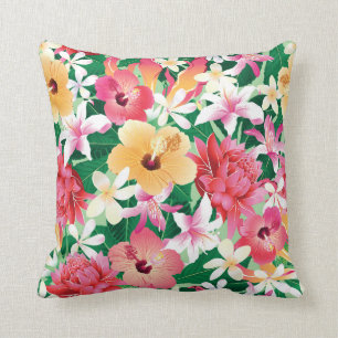 Tropical Hibiscus Floral Pattern Throw Pillow