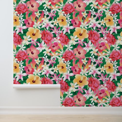 Tropical Hibiscus Floral Pattern Wallpaper