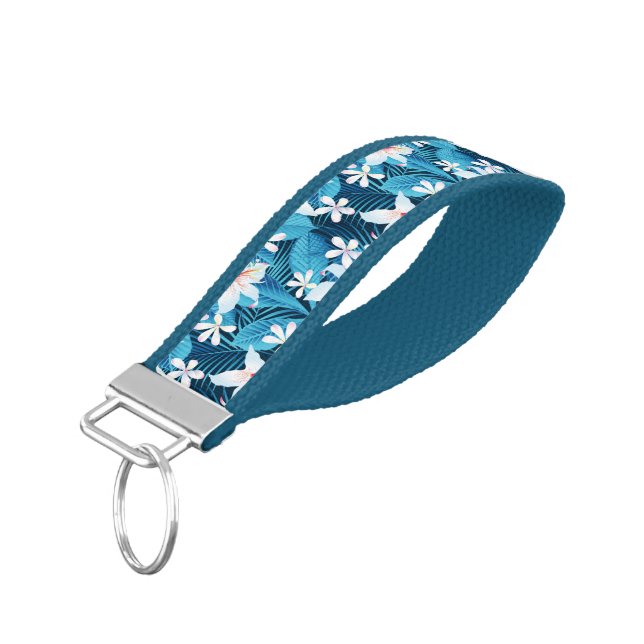 Tropical Hibiscus Floral Pattern Wrist Keychain (Angled Down)