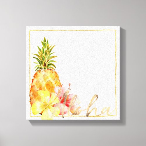 Tropical Hibiscus Floral Pineapple Canvas Print