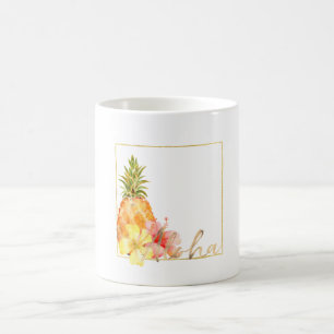 Tropical Hibiscus Floral Pineapple Coffee Mug