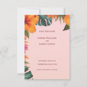 Tropical Hibiscus Floral Pink Destination Wedding Save The Date