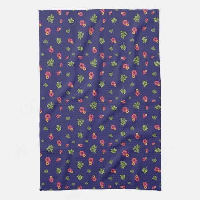 Tropical Hibiscus Floral Red Yellow Green Pattern Kitchen Towel (Vertical)