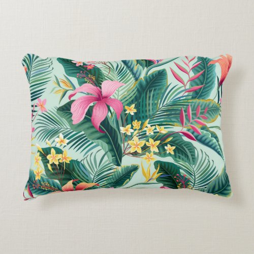 Tropical Hibiscus Floral Seamless Pattern Accent Pillow