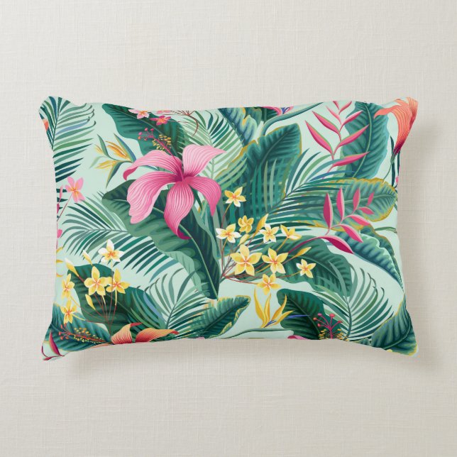 Tropical Hibiscus: Floral Seamless Pattern Accent Pillow (Front)