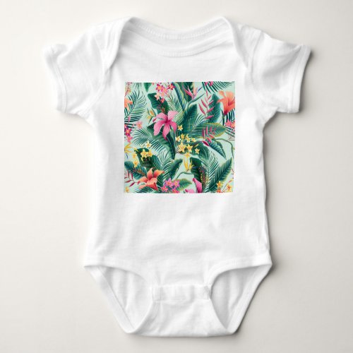 Tropical Hibiscus Floral Seamless Pattern Baby Bodysuit