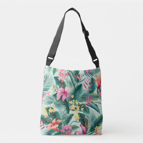 Tropical Hibiscus Floral Seamless Pattern Crossbody Bag