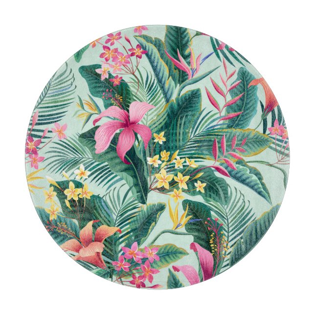 Tropical Hibiscus: Floral Seamless Pattern Cutting Board (Front)