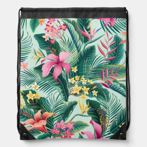 Tropical Hibiscus Floral Seamless Pattern Drawstring Bag