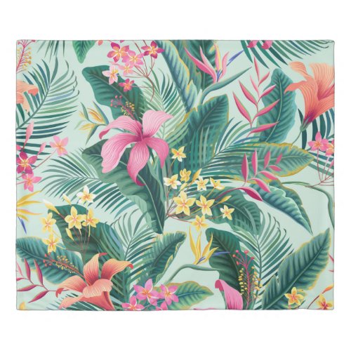 Tropical Hibiscus Floral Seamless Pattern Duvet Cover