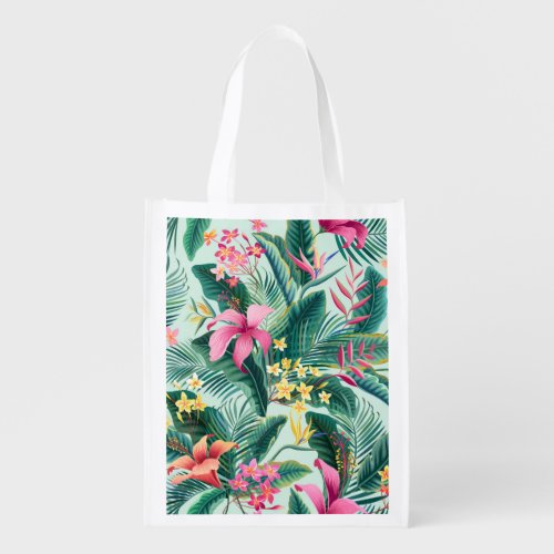 Tropical Hibiscus Floral Seamless Pattern Grocery Bag