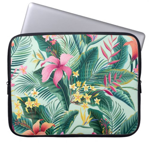 Tropical Hibiscus Floral Seamless Pattern Laptop Sleeve