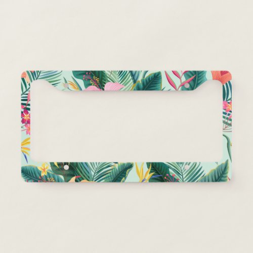 Tropical Hibiscus Floral Seamless Pattern License Plate Frame