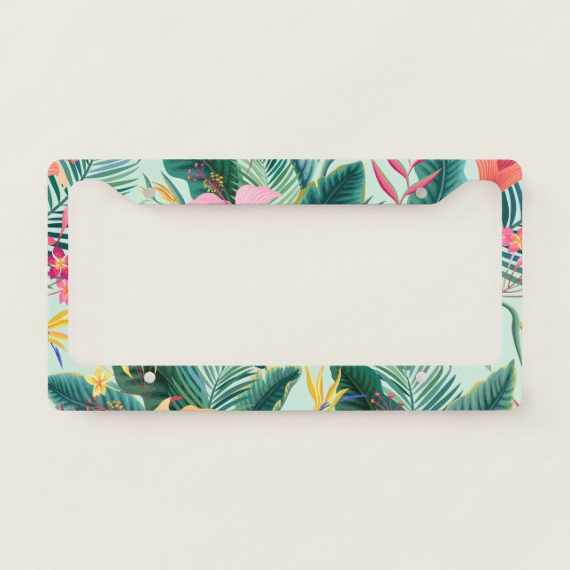 Tropical Hibiscus: Floral Seamless Pattern License Plate Frame (Front)