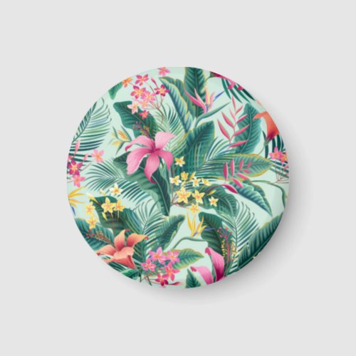 Tropical Hibiscus Floral Seamless Pattern Magnet