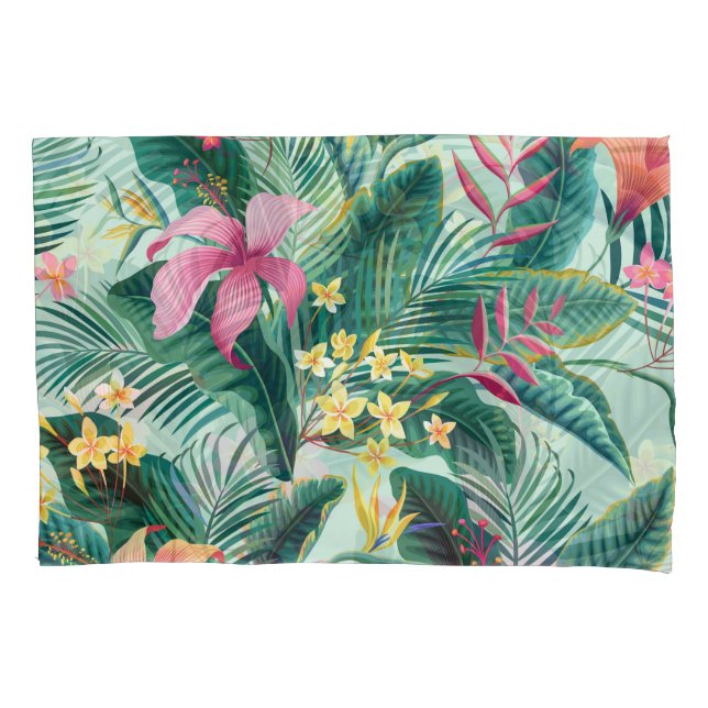 Tropical Hibiscus: Floral Seamless Pattern Pillow Case (Front)