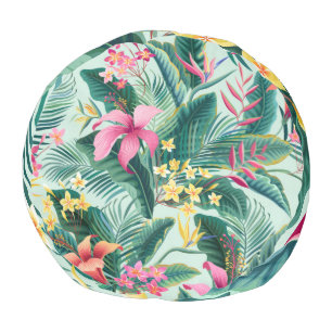 Tropical Hibiscus: Floral Seamless Pattern Pouf