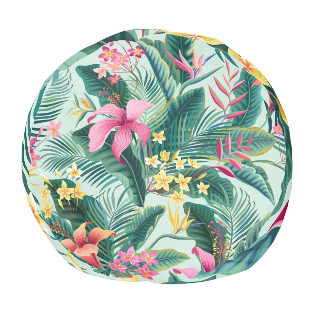 Tropical Hibiscus: Floral Seamless Pattern Pouf (Bottom)