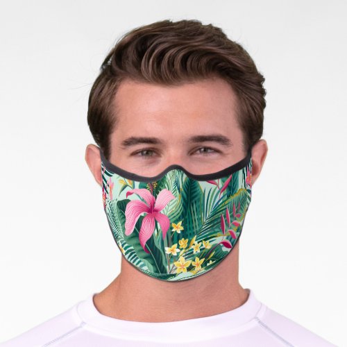 Tropical Hibiscus Floral Seamless Pattern Premium Face Mask