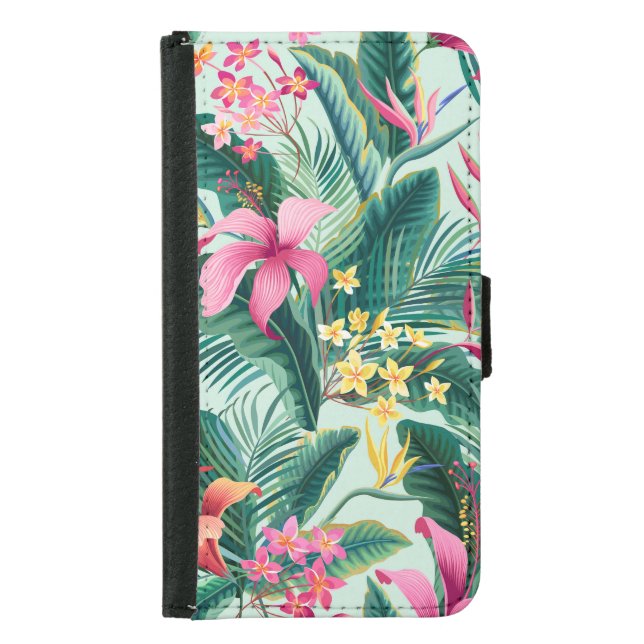 Tropical Hibiscus: Floral Seamless Pattern Samsung Galaxy Wallet Case (Front)