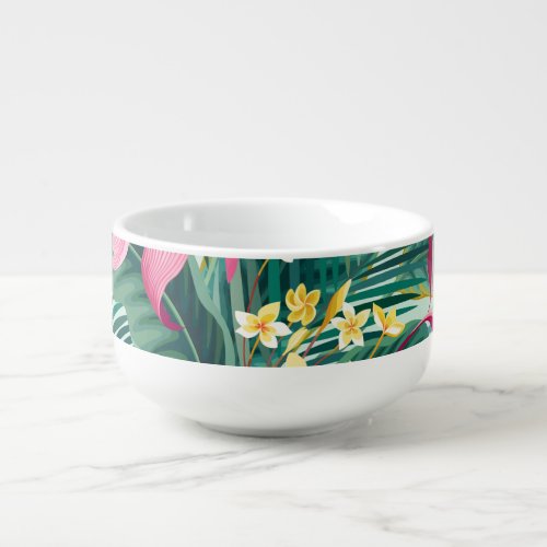 Tropical Hibiscus Floral Seamless Pattern Soup Mug