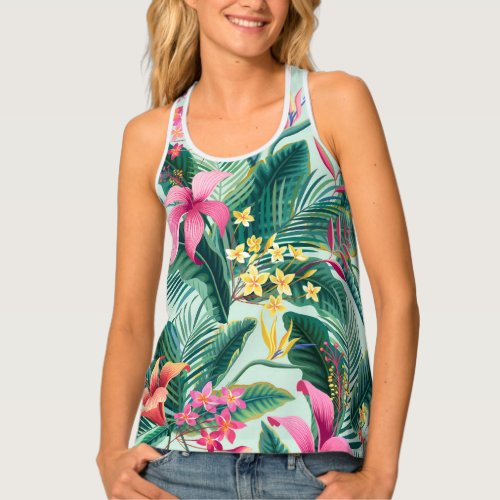 Tropical Hibiscus Floral Seamless Pattern Tank Top