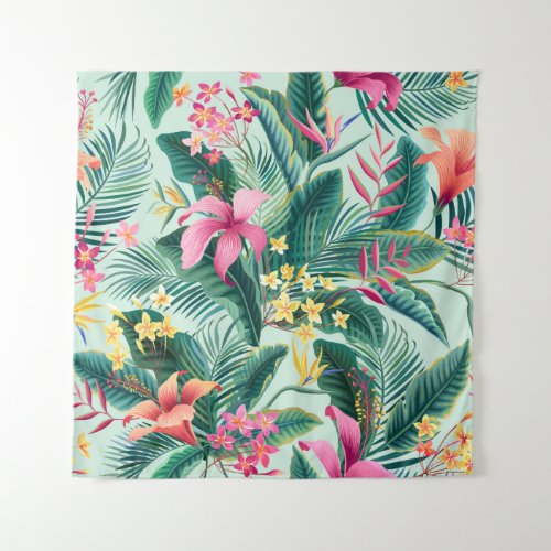 Tropical Hibiscus Floral Seamless Pattern Tapestry