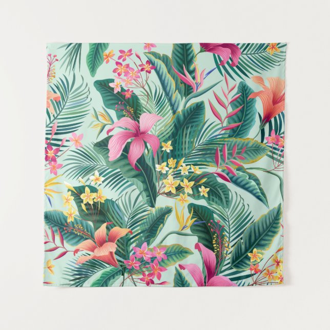 Tropical Hibiscus: Floral Seamless Pattern Tapestry (Front)