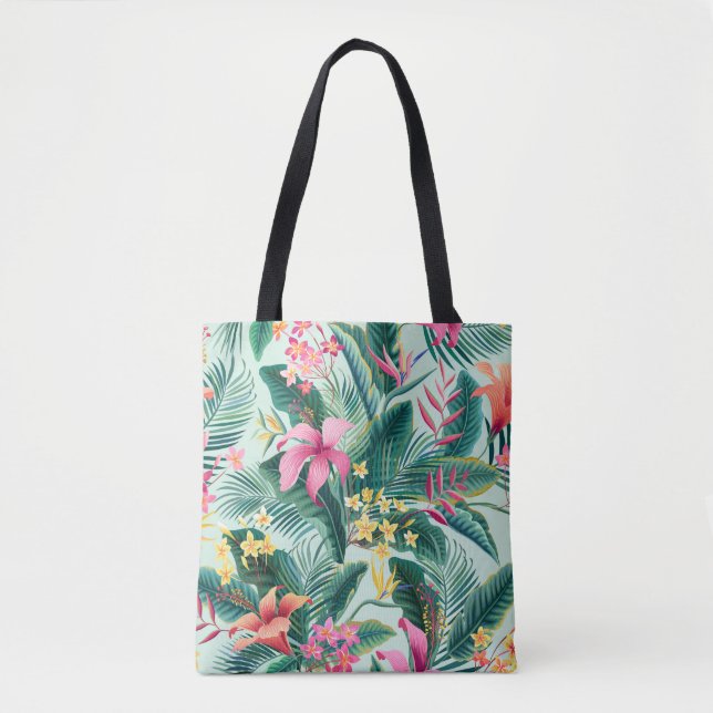 Tropical Hibiscus: Floral Seamless Pattern Tote Bag (Front)