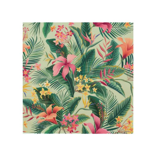 Tropical Hibiscus Floral Seamless Pattern Wood Wall Art