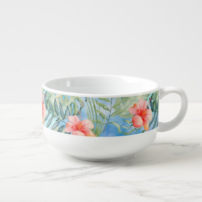 Tropical Hibiscus Floral Soup Mug (Left)