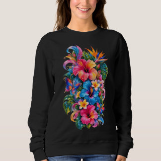 Tropical Hibiscus Floral Sweatshirt, Colorful Bota Sweatshirt