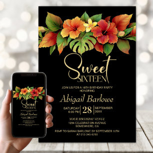 Tropical Hibiscus Floral Sweet 16 Birthday Party Invitation