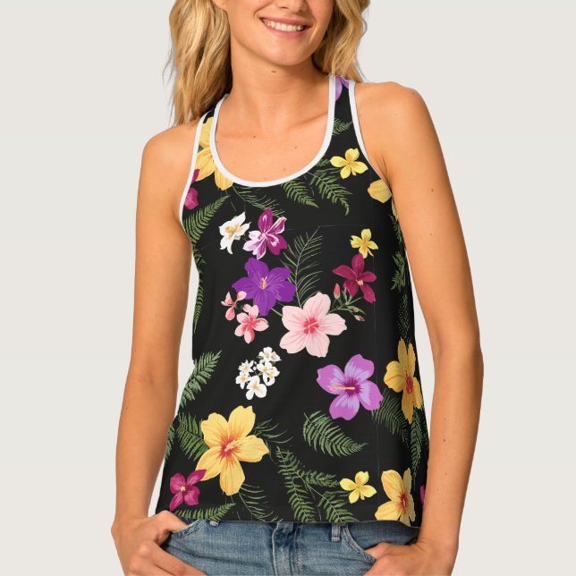 Tropical Hibiscus Floral Tank Top (Front)