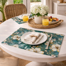 Tropical Hibiscus Floral Teal